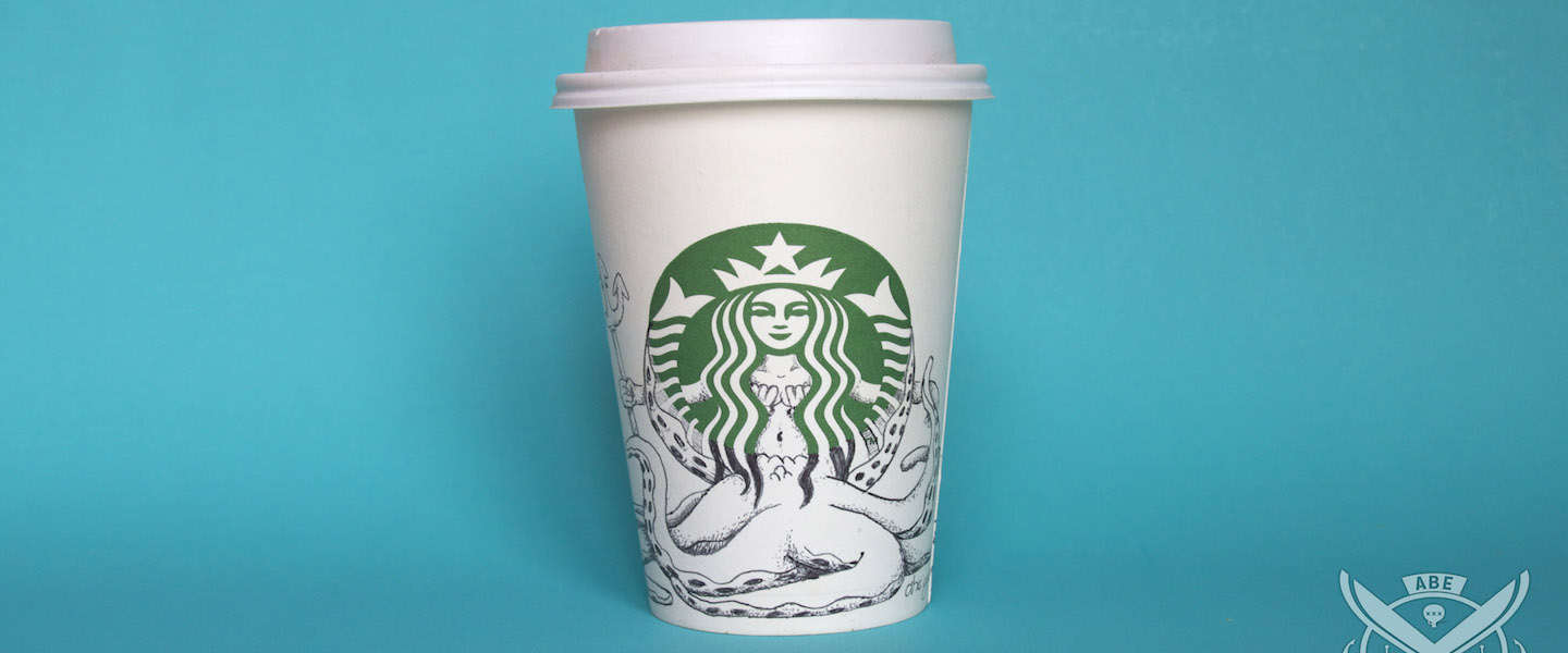 Illustrator maakt kleine kunstwerkjes van Starbucks-bekers